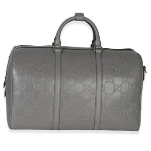 Gucci Grey Embossed Calfskin GG Tennis Medium Duffle Bag